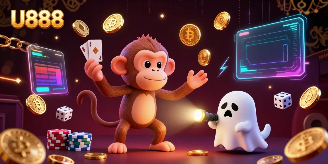 Experience U888’s animated casino magic with a playful poltergeist monkey and ghost-hunter puppy in action.