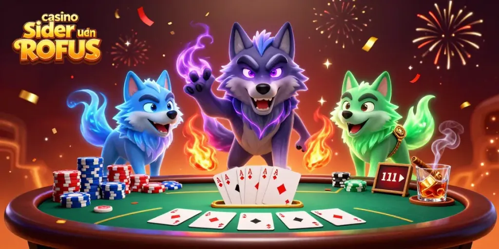 Engage in thrilling gameplay at casino sider uden ROFUS with glowing characters and poker action.