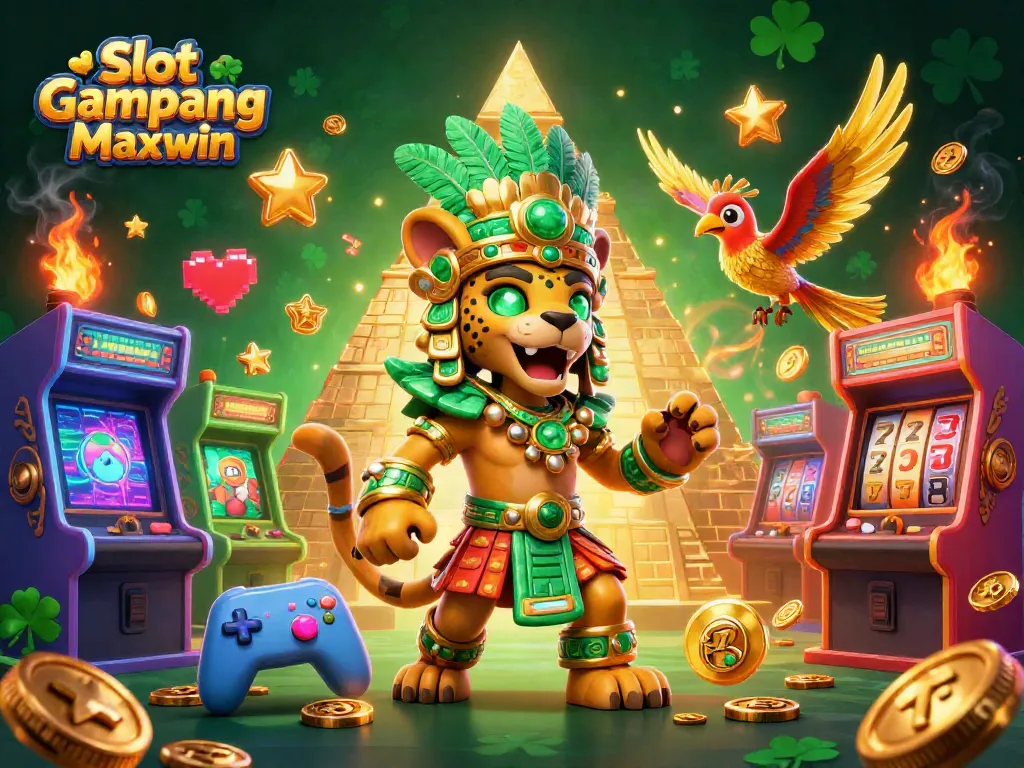 Experience thrilling gaming with Slot Gampang Maxwin, featuring vibrant slot elements and dynamic characters.