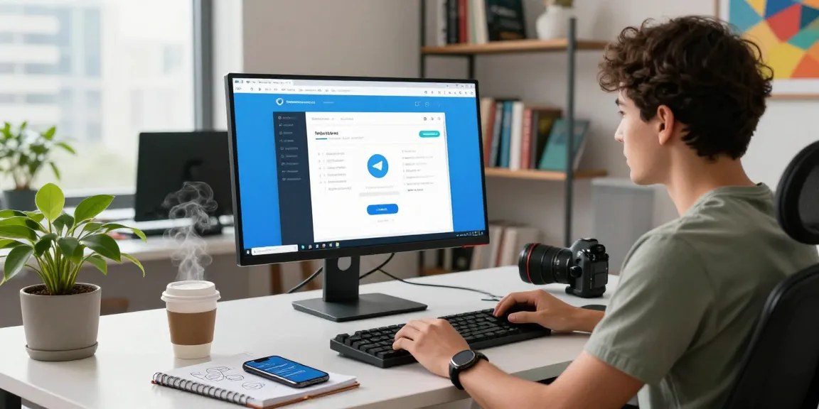 Developer engaging with the Telegram web version interface in a modern workspace.